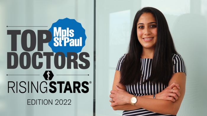 Image of Dr. Kavisha Sha and logo that reads "Mpls.St.Paul. Top Doctors Rising Stars 2022 Edition"